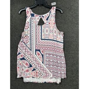 Rose & Olive Tank Top Womens Size L Paisley Multicolor Round Neck Open Back